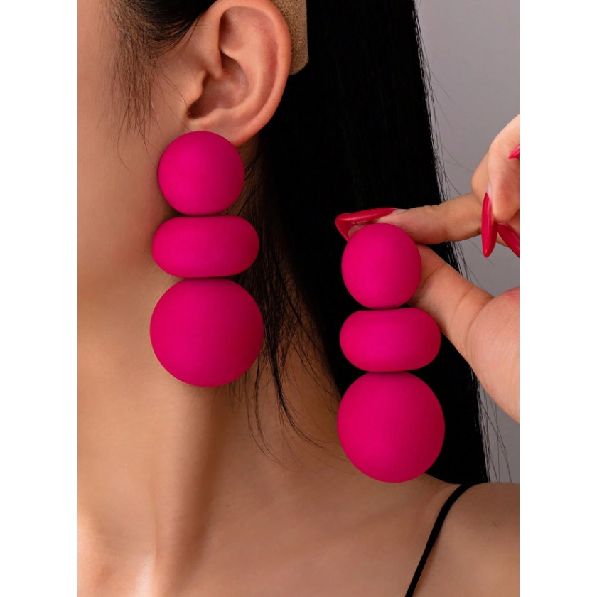 Hot Pink Matte Bubble Drop Earrings Statement Sculptural Modern Jewelry 15$